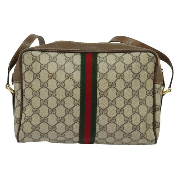 GUCCI GG Supreme Web Sherry Line Shoulder Bag PVC Beige - Picture 3 of 16